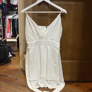 SHEIN white V neck tie dress